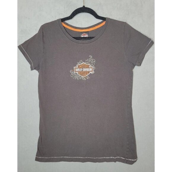 Harley Davidson Womens T Shirt Embroidered front/back Logo Las Vegas Size L - Picture 1 of 12